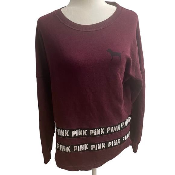 Victoria’s Secret PINK Maroon Long Sleeve Crewneck Shirt Sz S PINK Spellout - Picture 1 of 9